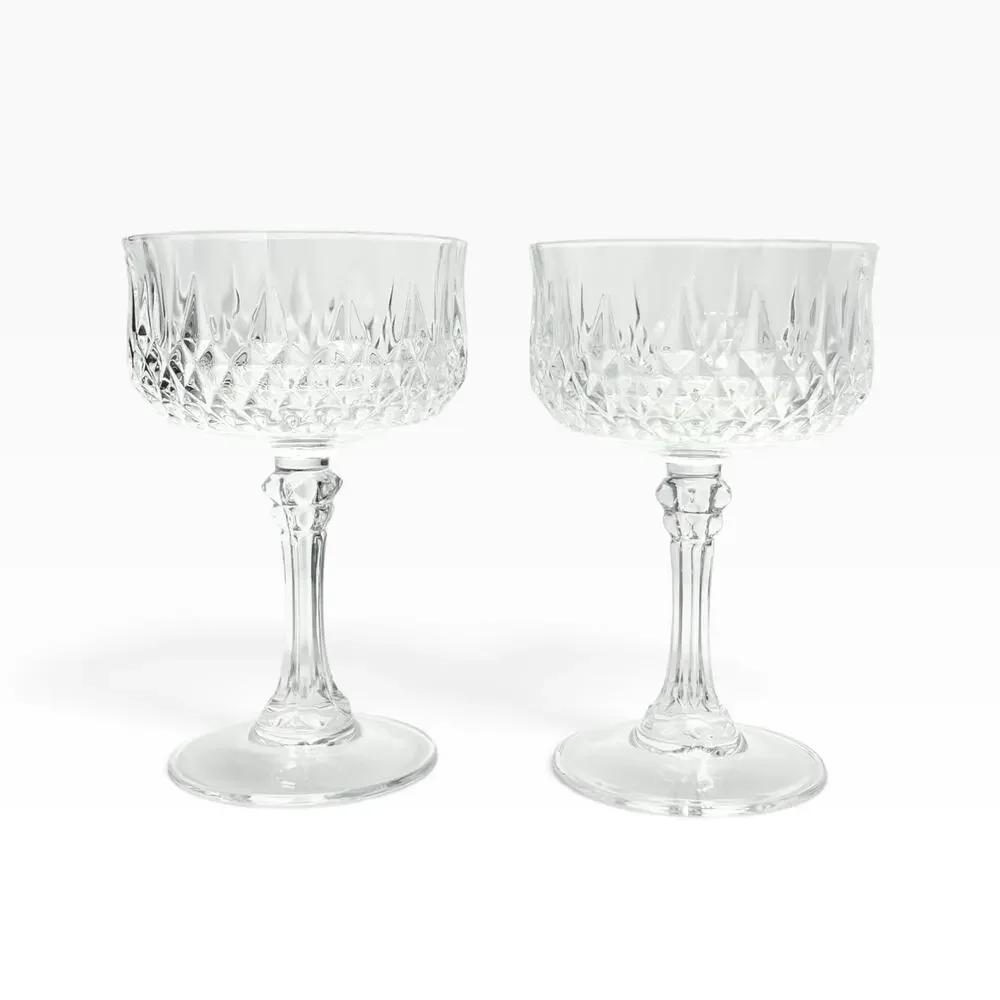 Cristal d’Arques “Longchamp” Pair of Crystal Coupe Champagne Glasses 5 1/2” 8oz